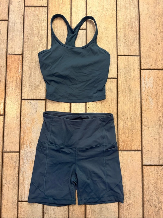 CRZ YOGA Other - CRZ Yoga Women's Athletic Racerback Crop Top & High-Waist Bike Shorts Set - Blue